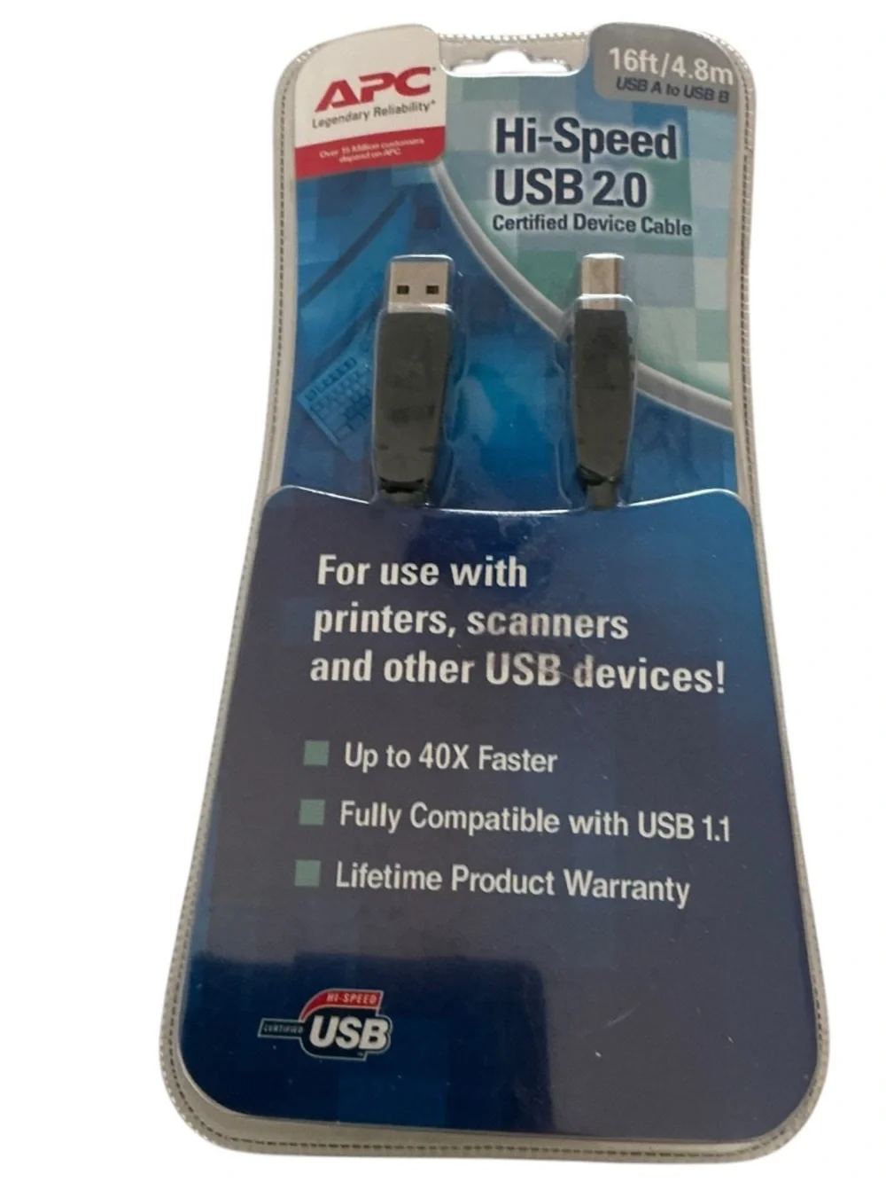 APC Hi-Speed USB 2.0 A to B Cable 16ft – Black for printers scanners & other